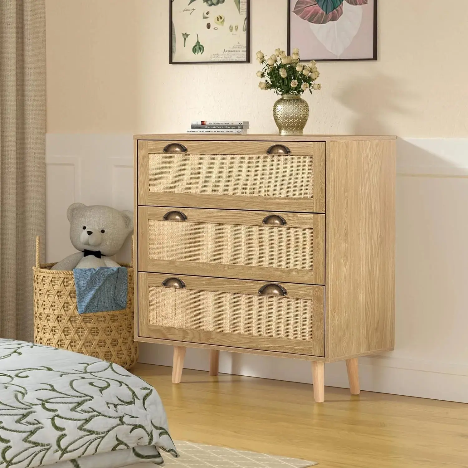 Rose Rattan Small 3 Drawer Chest Dresser - Image 2