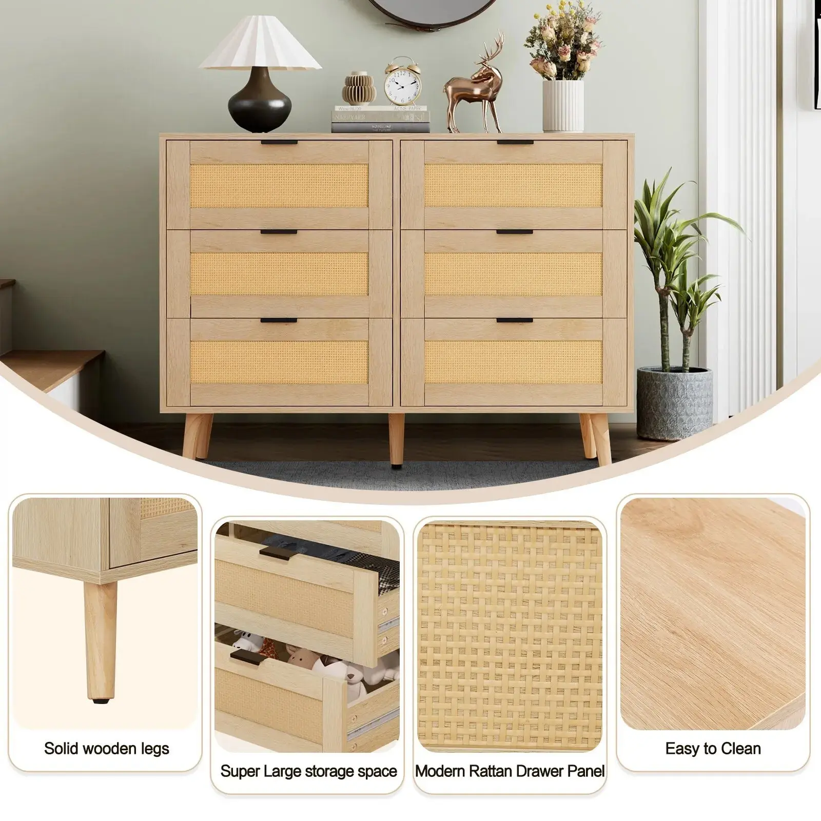 Rush Rattan 6 Drawer Chest Dresser - Image 4