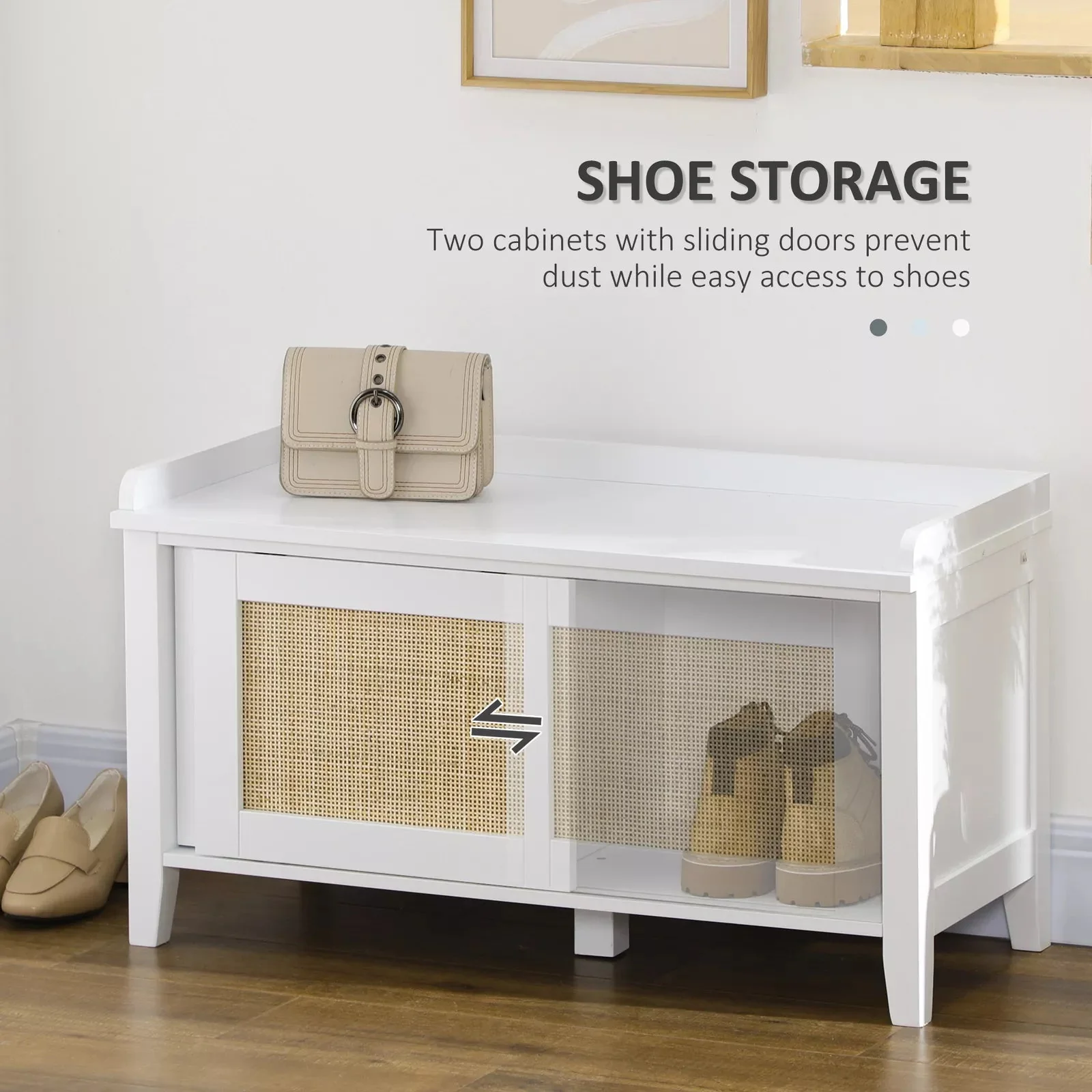 Rattan Small Entryway Shoe Storage Bench - Image 3