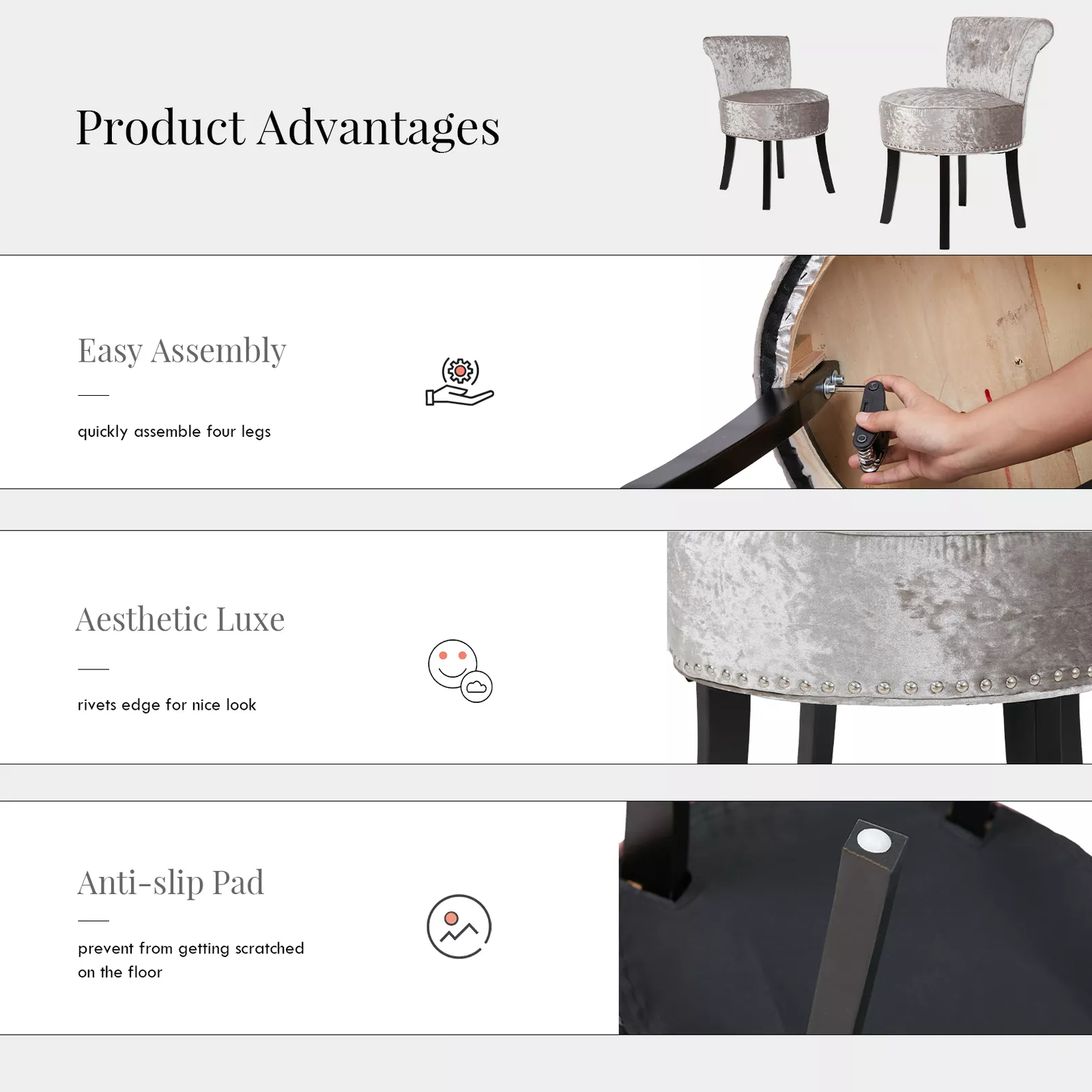 Saira Dressing Table Chair Stool - Image 5