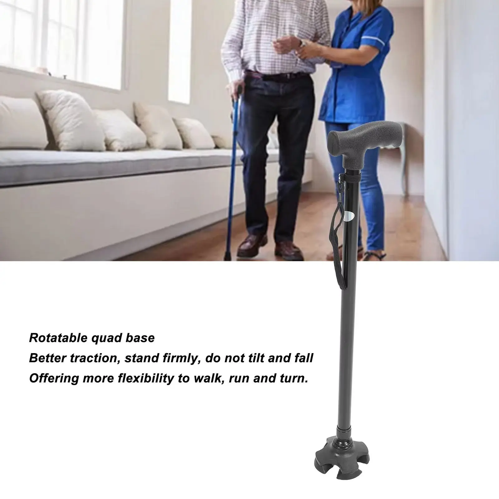 Self-Standing Walking Cane with 4-Pronged Base - Image 3