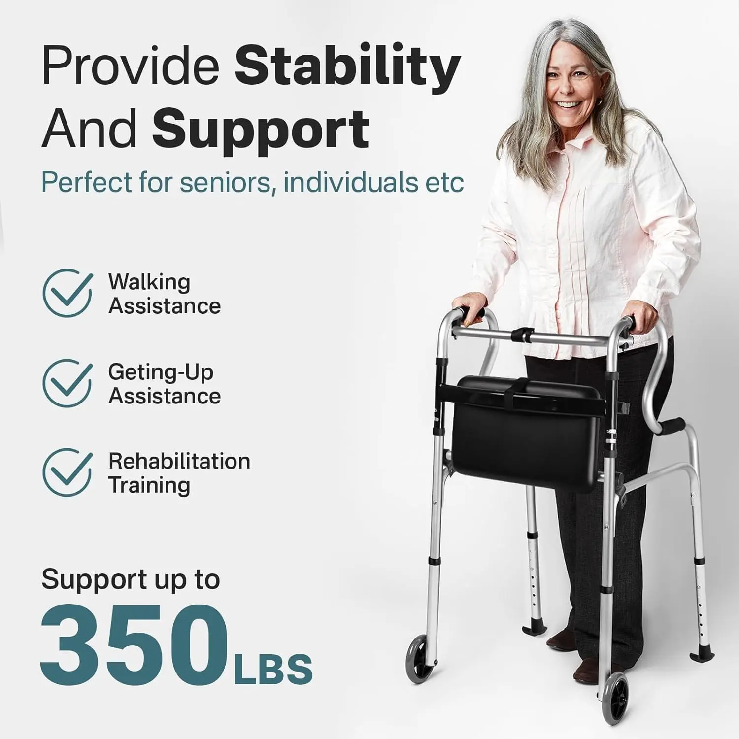 Senior Lightweight Mobility Walker With Seat (Dual Handle) - Image 5