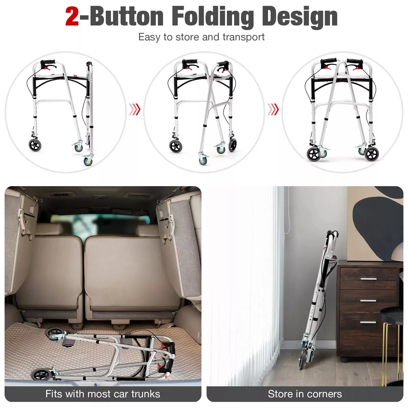 Senior Lightweight Mobility Walker With Seat (With Brake) - Image 7