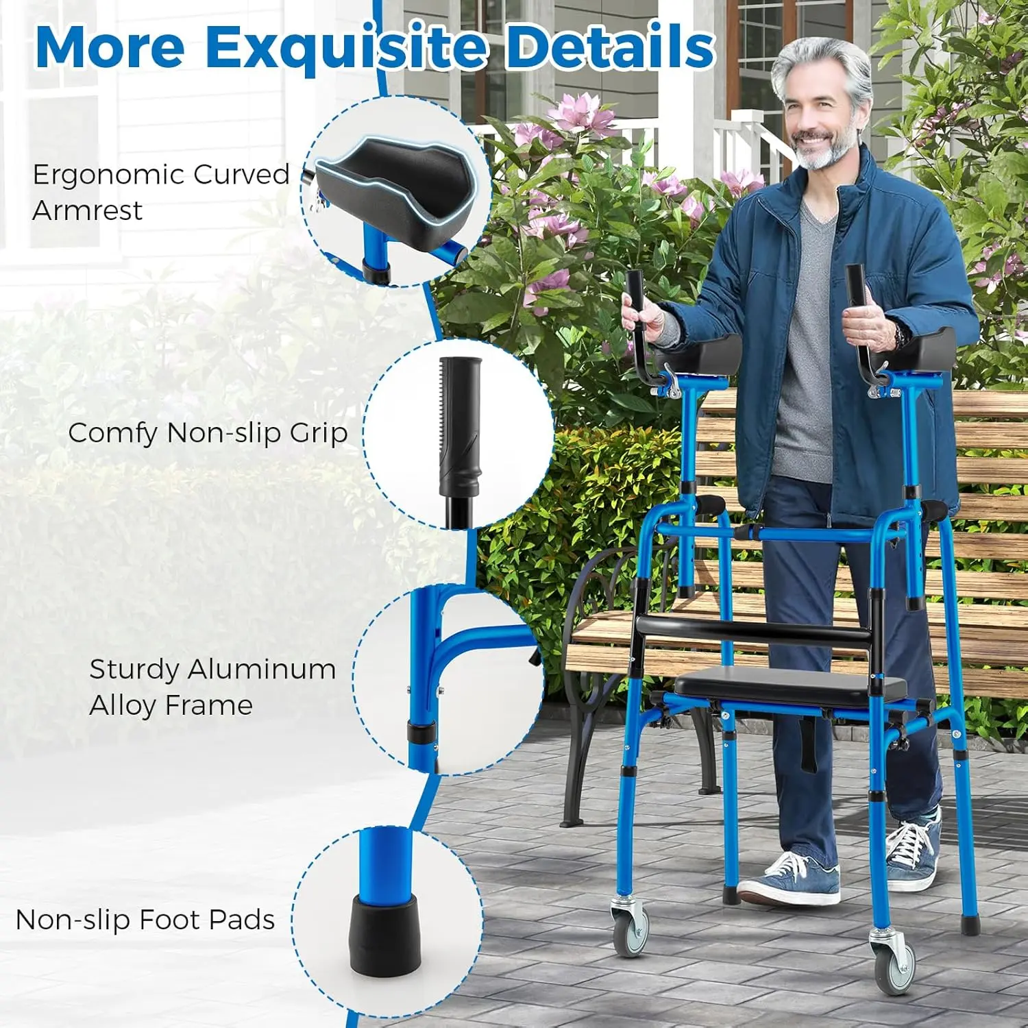 Senior Lightweight Upright Mobility Walker With Seat - Image 2