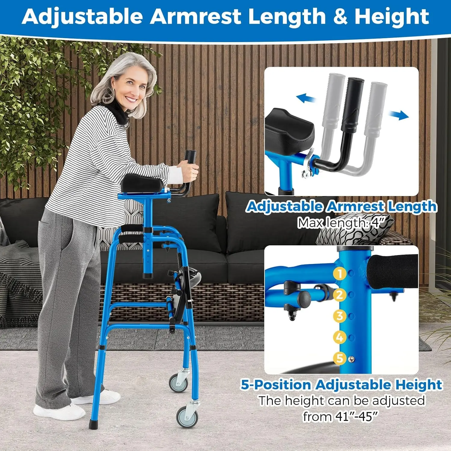 Senior Lightweight Upright Mobility Walker With Seat - Image 3