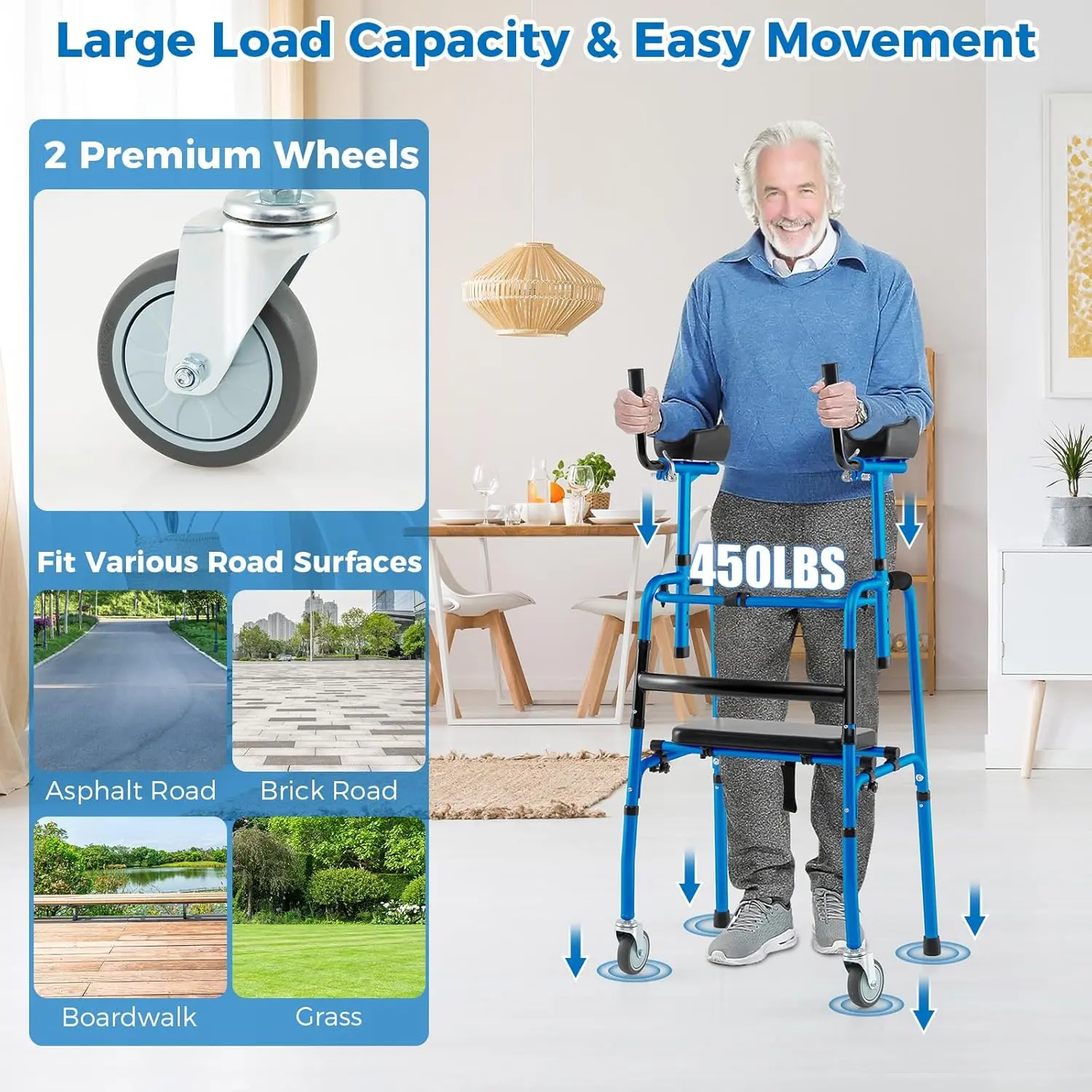 Senior Lightweight Upright Mobility Walker With Seat - Image 4