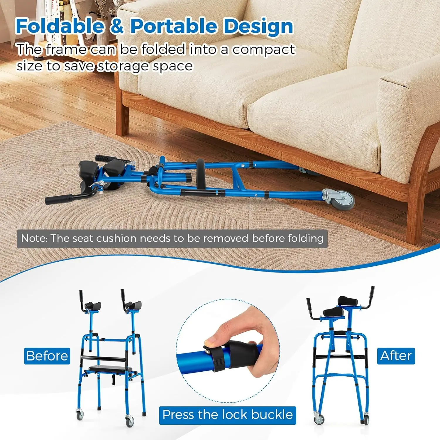 Senior Lightweight Upright Mobility Walker With Seat - Image 6