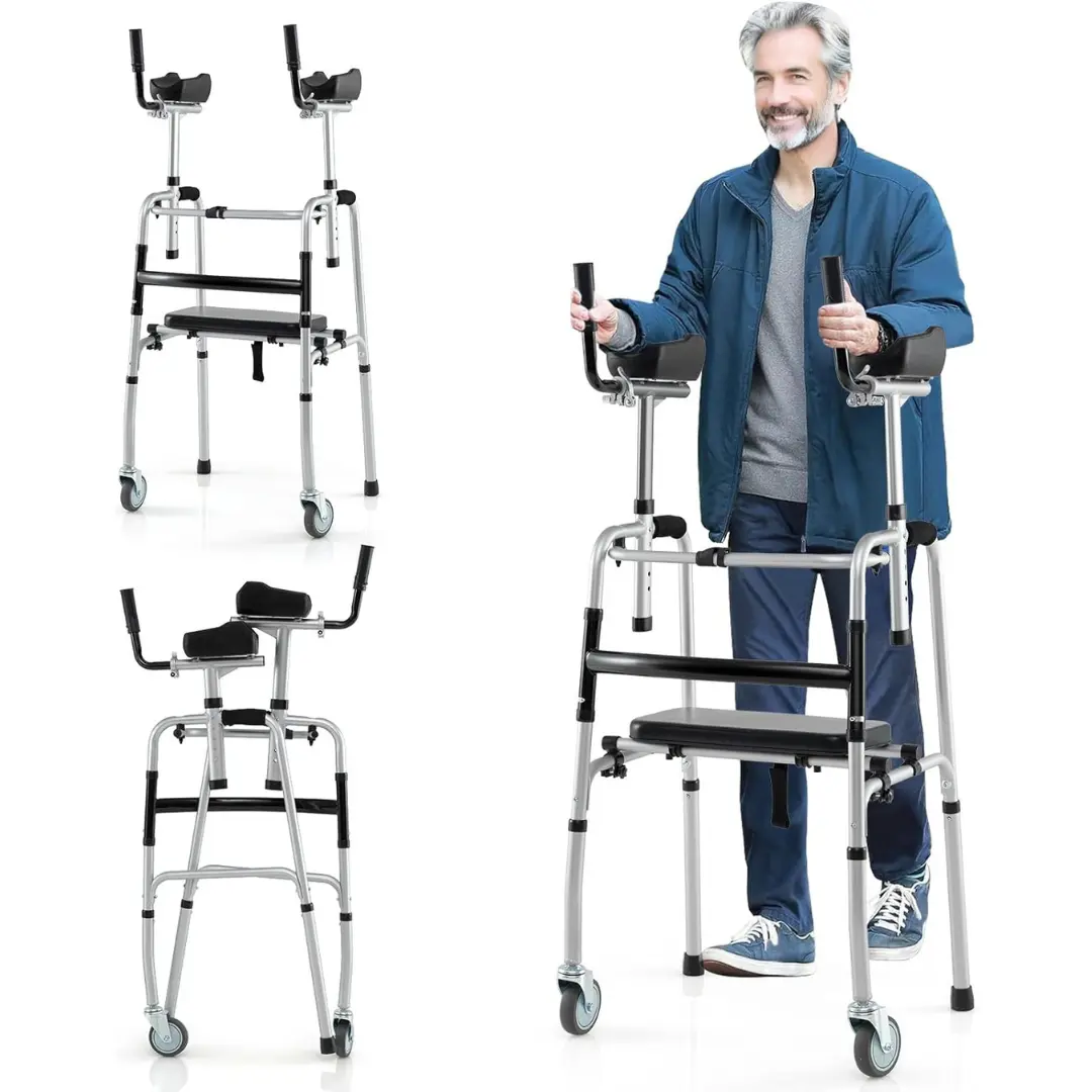 Senior Lightweight Upright Mobility Walker With Seat - Image 7