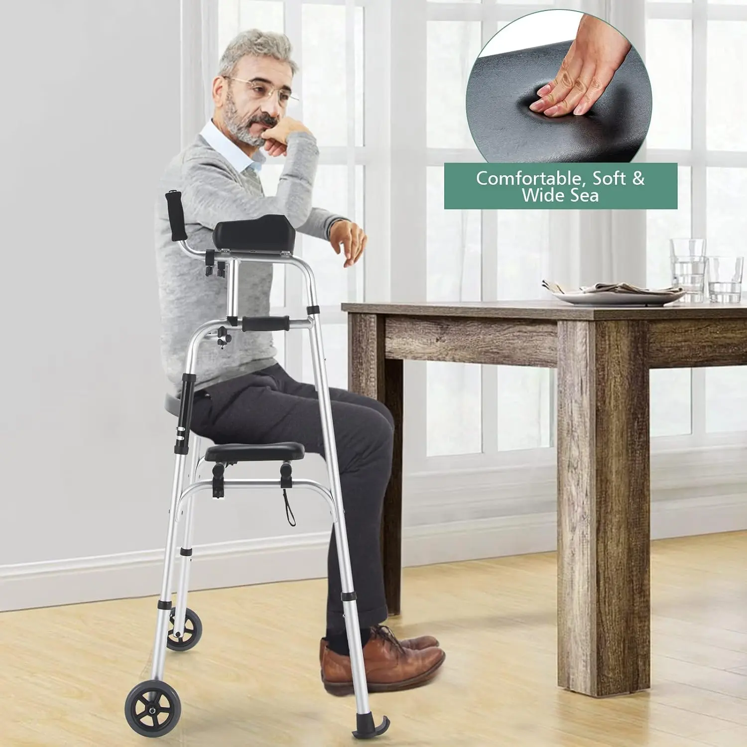 Senior Lightweight Upright Mobility Walker With Seat - Image 5