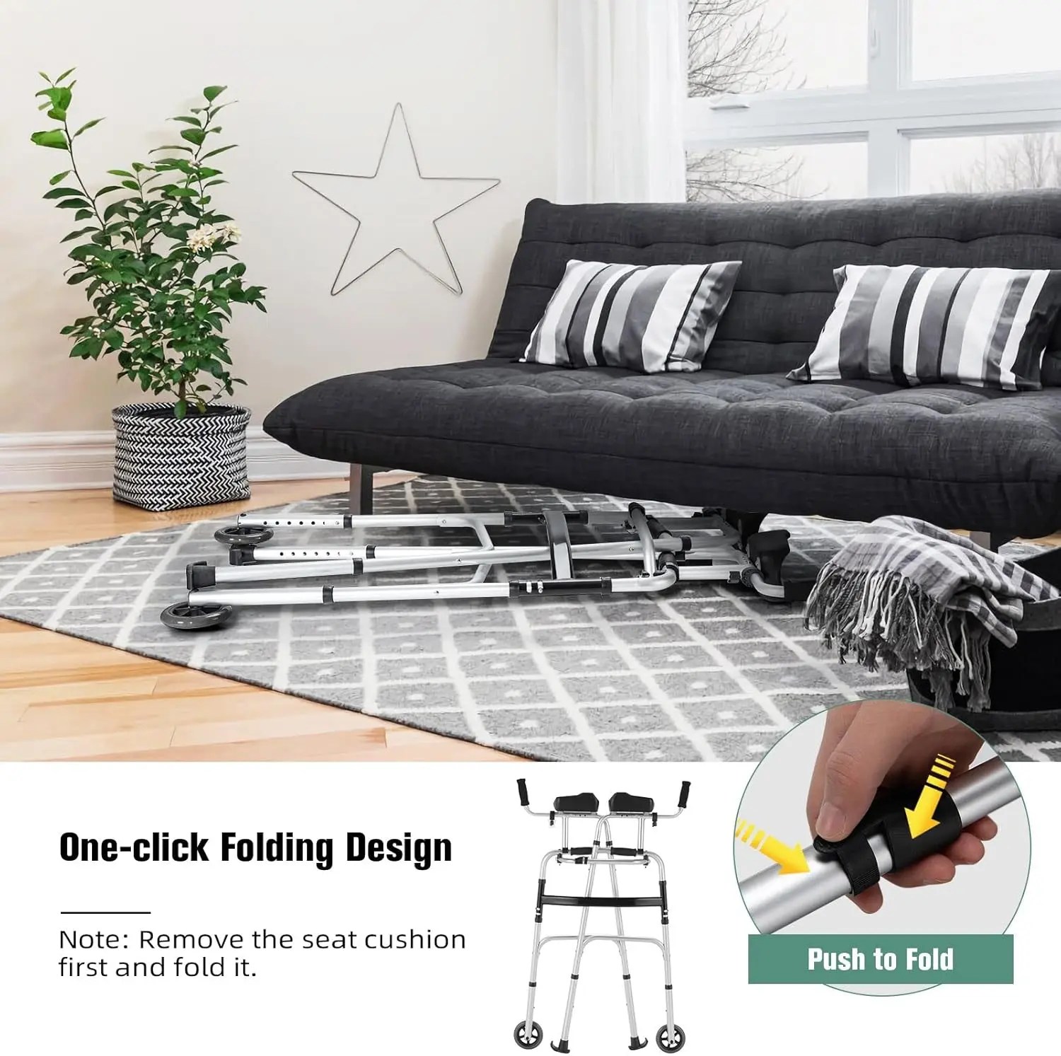 Senior Lightweight Upright Mobility Walker With Seat - Image 6