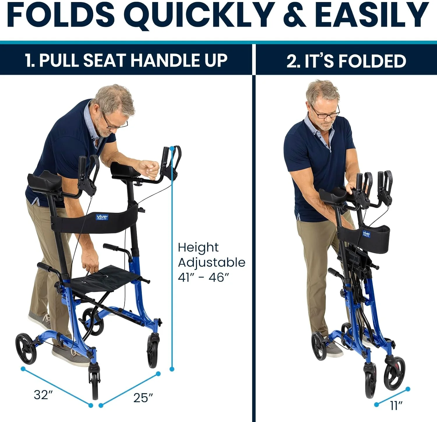 Senior Upright Mobility Walker With Seat - 300lb Capacity - Image 5
