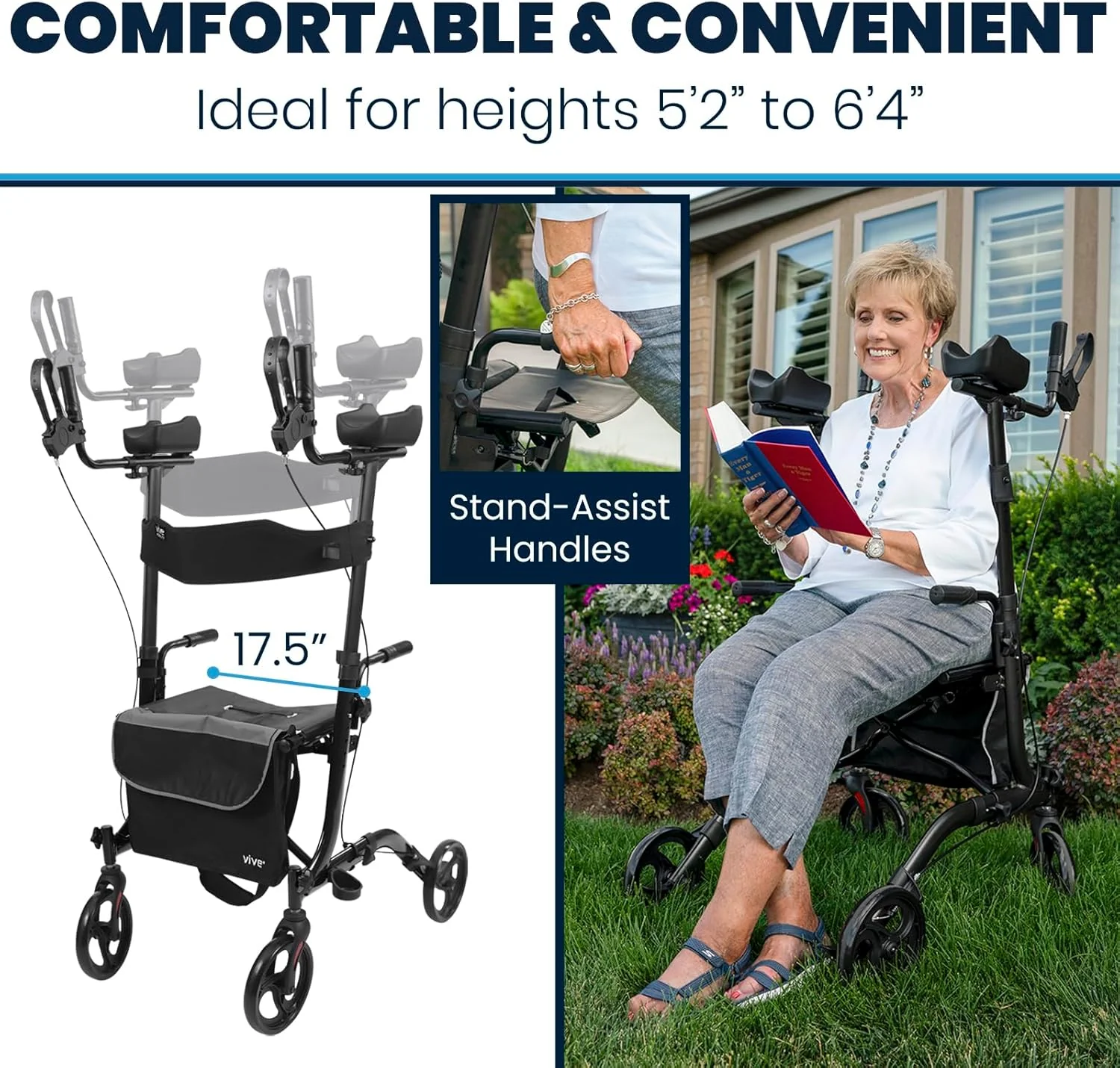 Senior Upright Mobility Walker With Seat - 300lb Capacity - Image 8