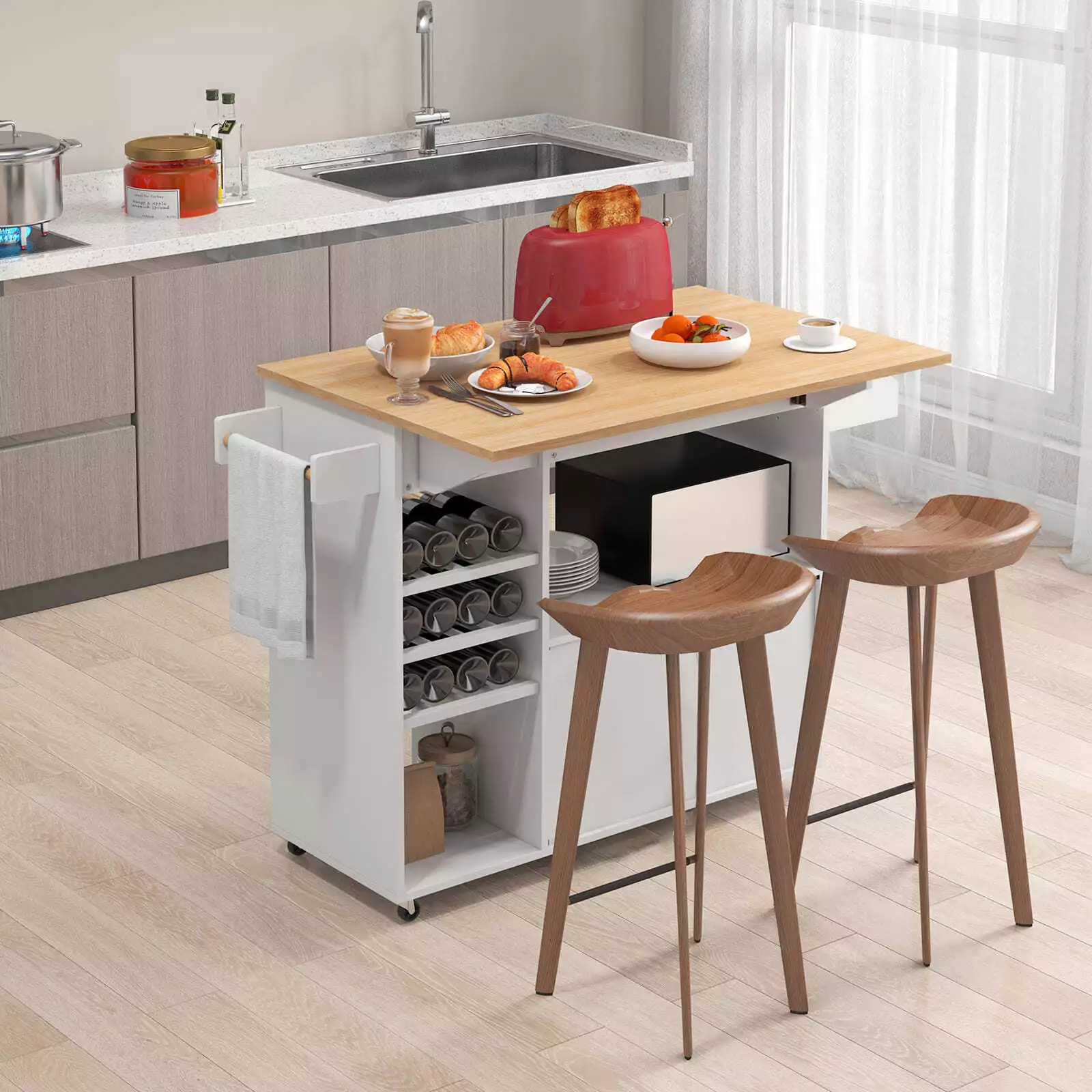 Seth Kitchen Island With Wheels & Seating