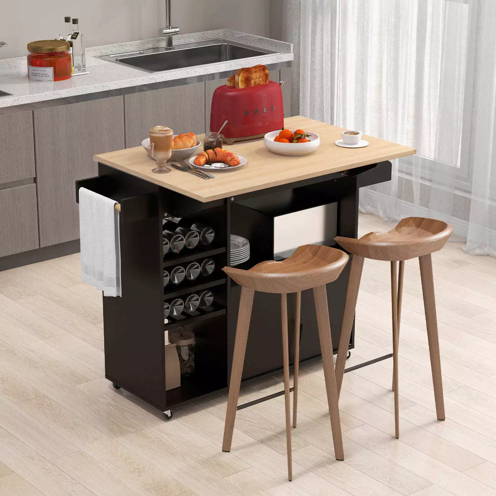 Seth Kitchen Island With Wheels & Seating - Image 6
