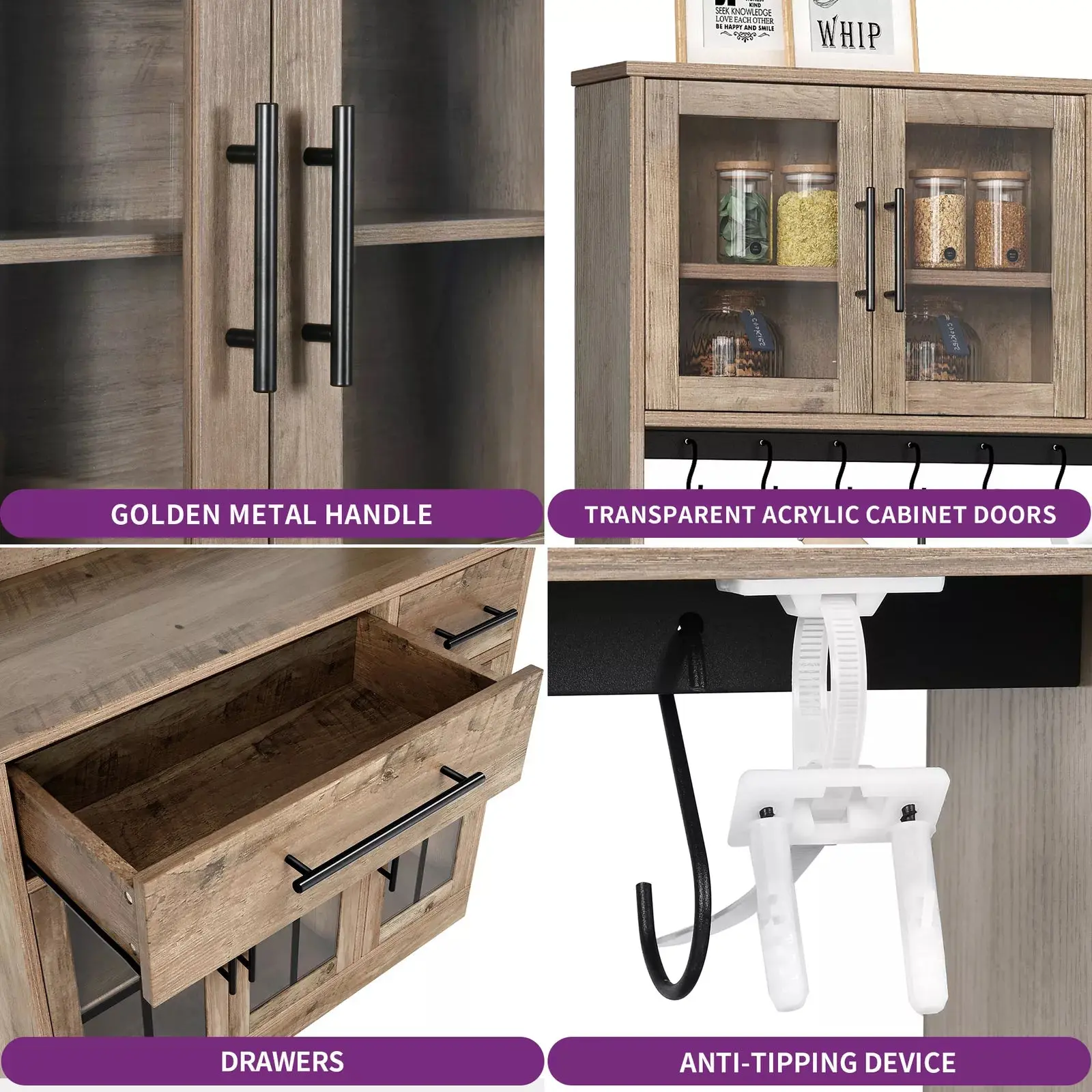 Seth Tall Farmhouse Kitchen Pantry Cabinet Hutch - Image 3