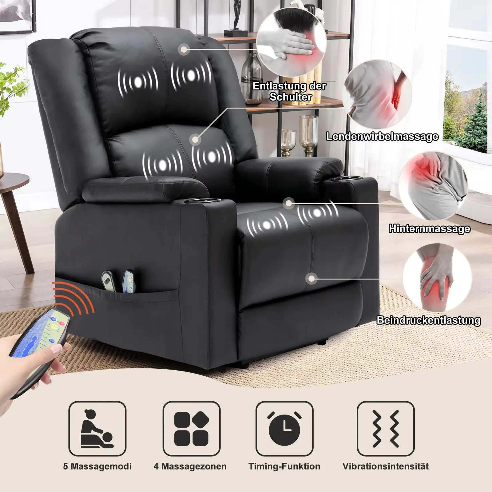 Single Seater Manual Air Leather Recliner with Built-In Cup Holder and Side Pocket - Image 2
