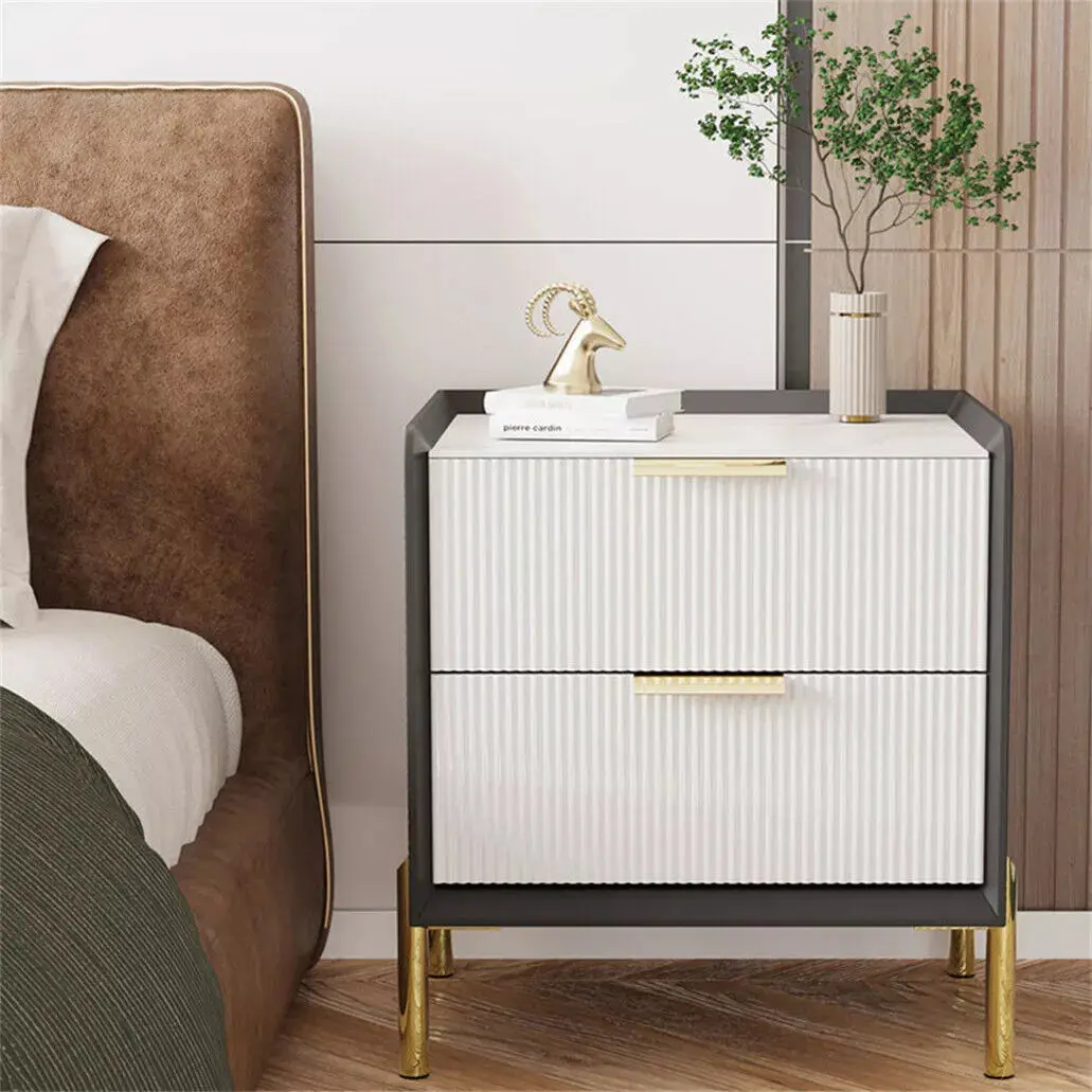 Sion Marble Nightstand Table With Drawers - Image 2
