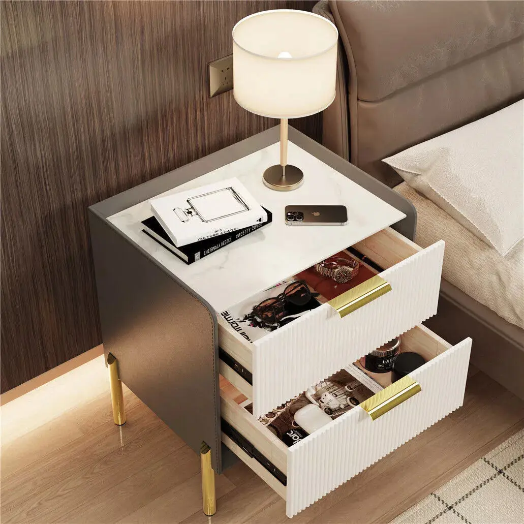 Sion Marble Nightstand Table With Drawers - Image 3