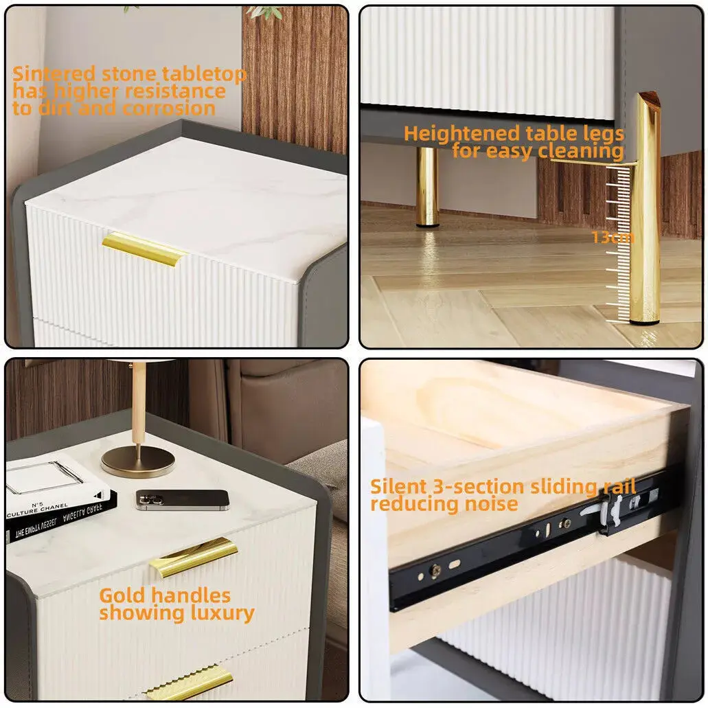Sion Marble Nightstand Table With Drawers - Image 4