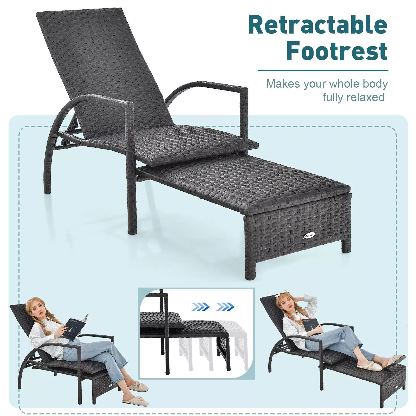 Slater Rattan Garden Sun Lounger - Image 3