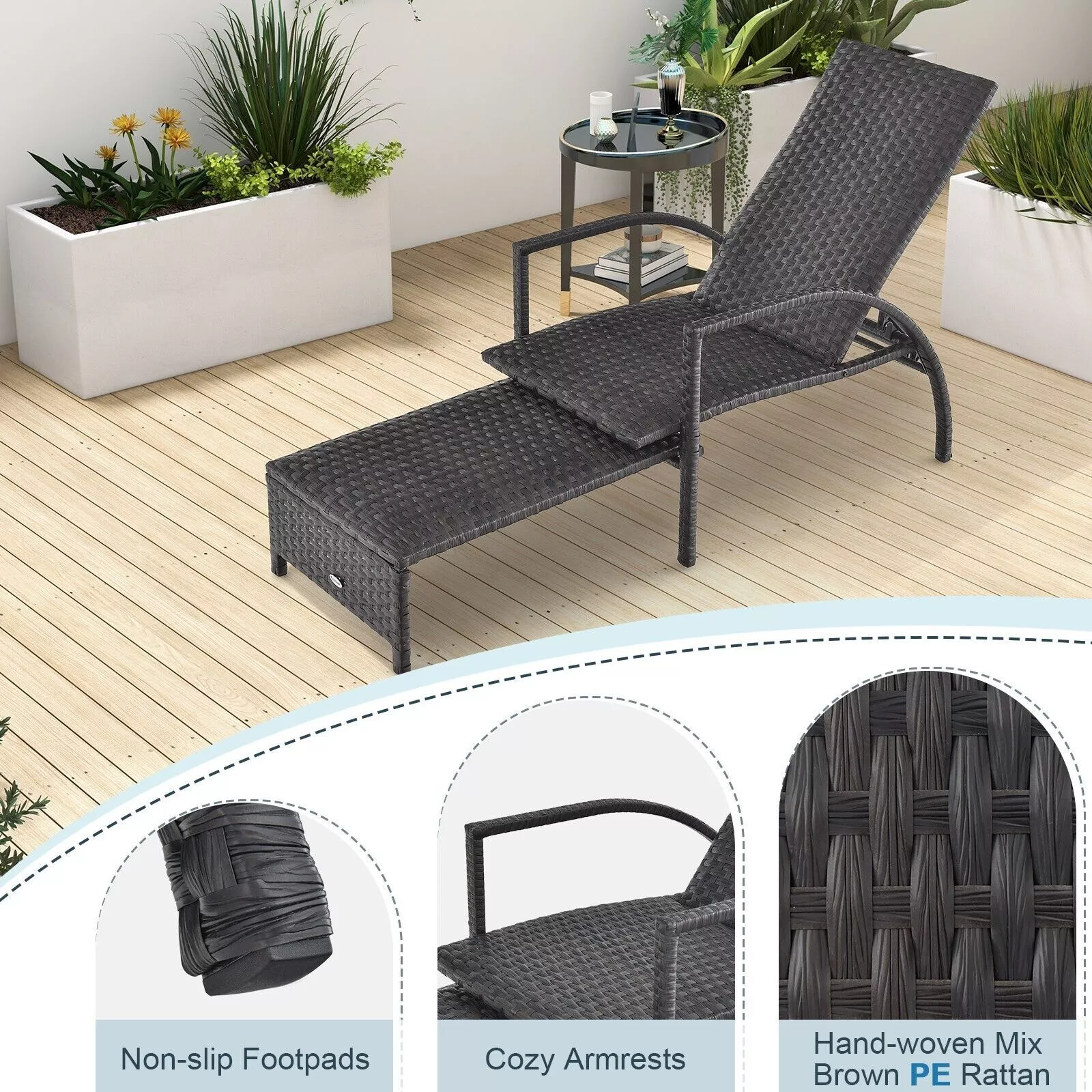 Slater Rattan Garden Sun Lounger - Image 5
