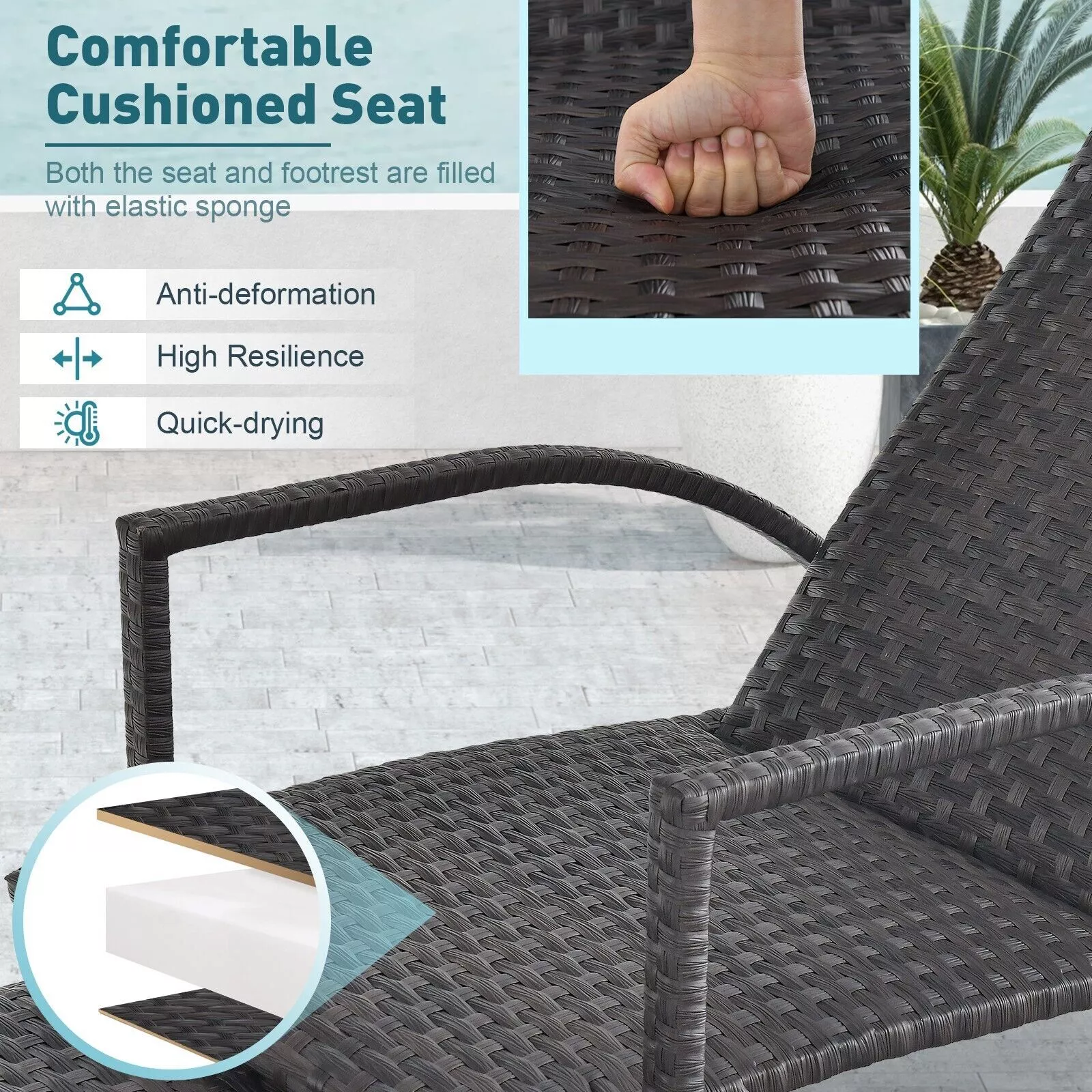 Slater Rattan Garden Sun Lounger - Image 6