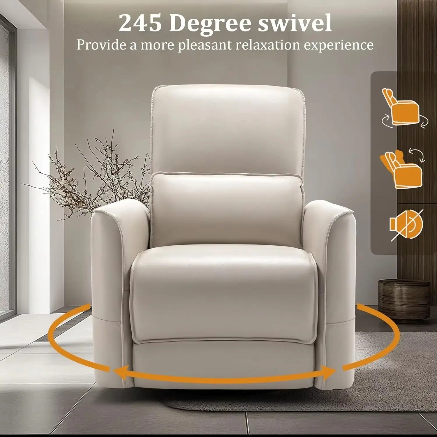 Swivel Rocker Power Recliner Chair with Smooth Motion System and USB & Type-C Ports - Image 2
