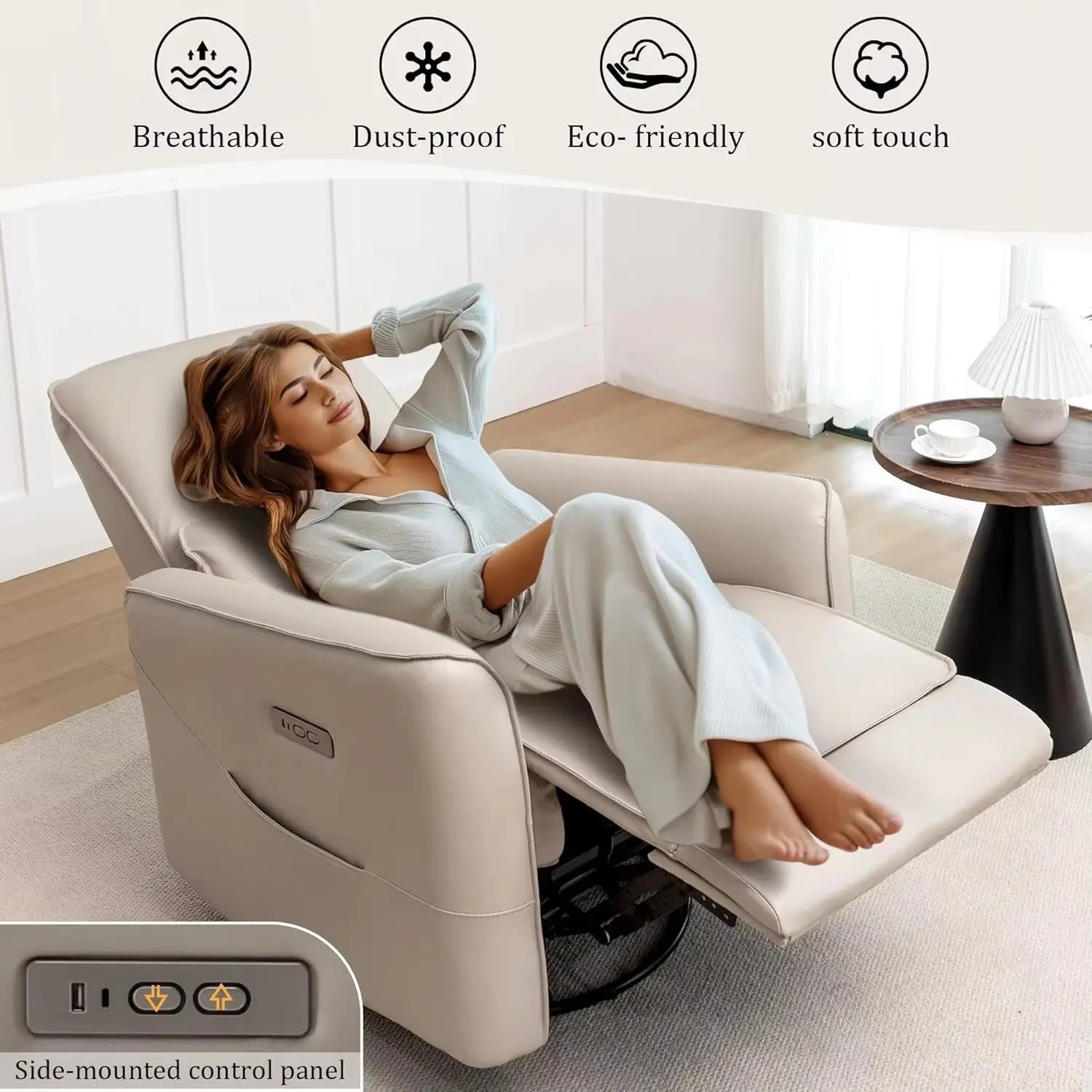 Swivel Rocker Power Recliner Chair with Smooth Motion System and USB & Type-C Ports - Image 3