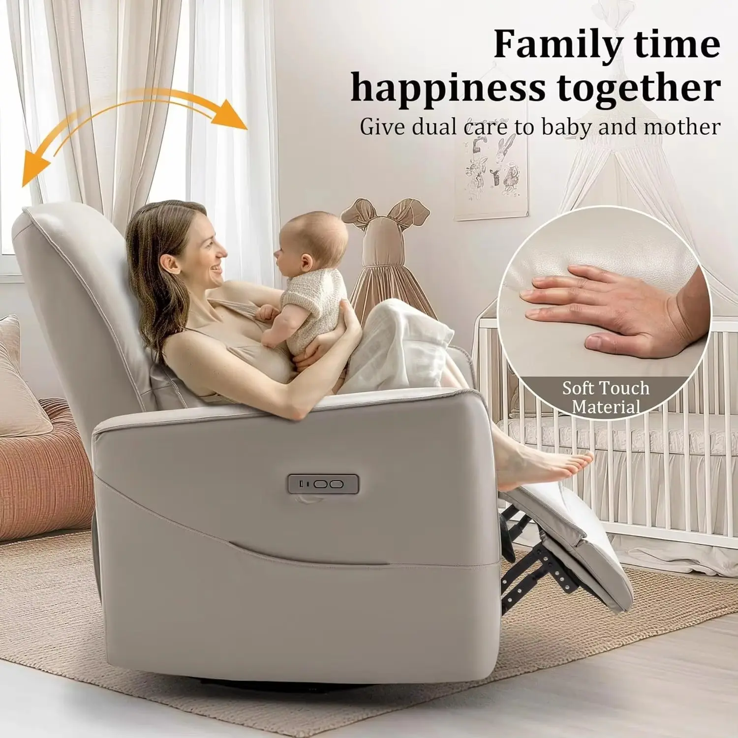 Swivel Rocker Power Recliner Chair with Smooth Motion System and USB & Type-C Ports - Image 6