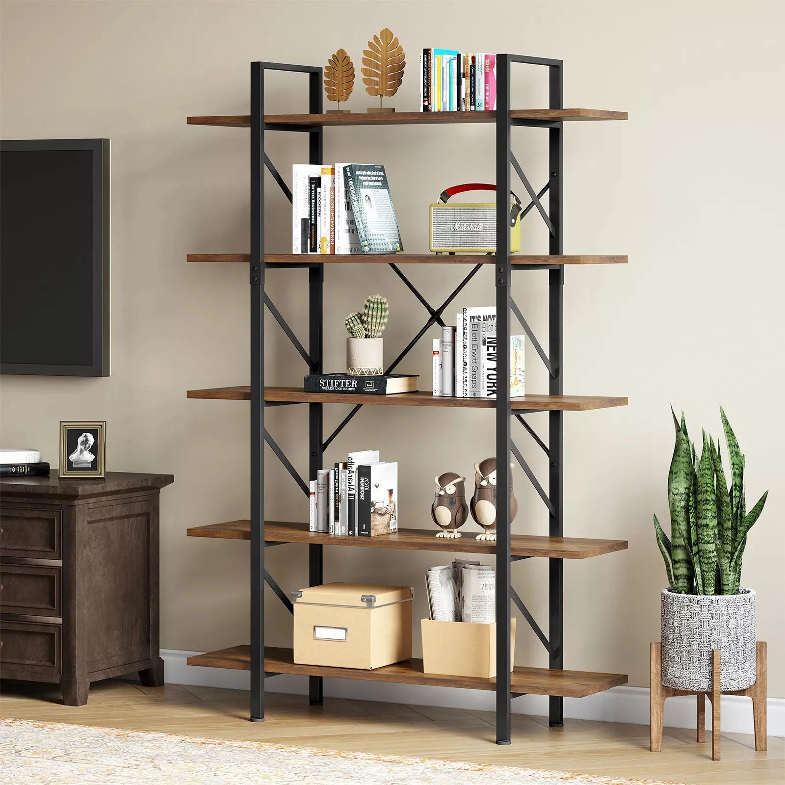 Tall Industrial Bookcase Bookshelf - Image 6
