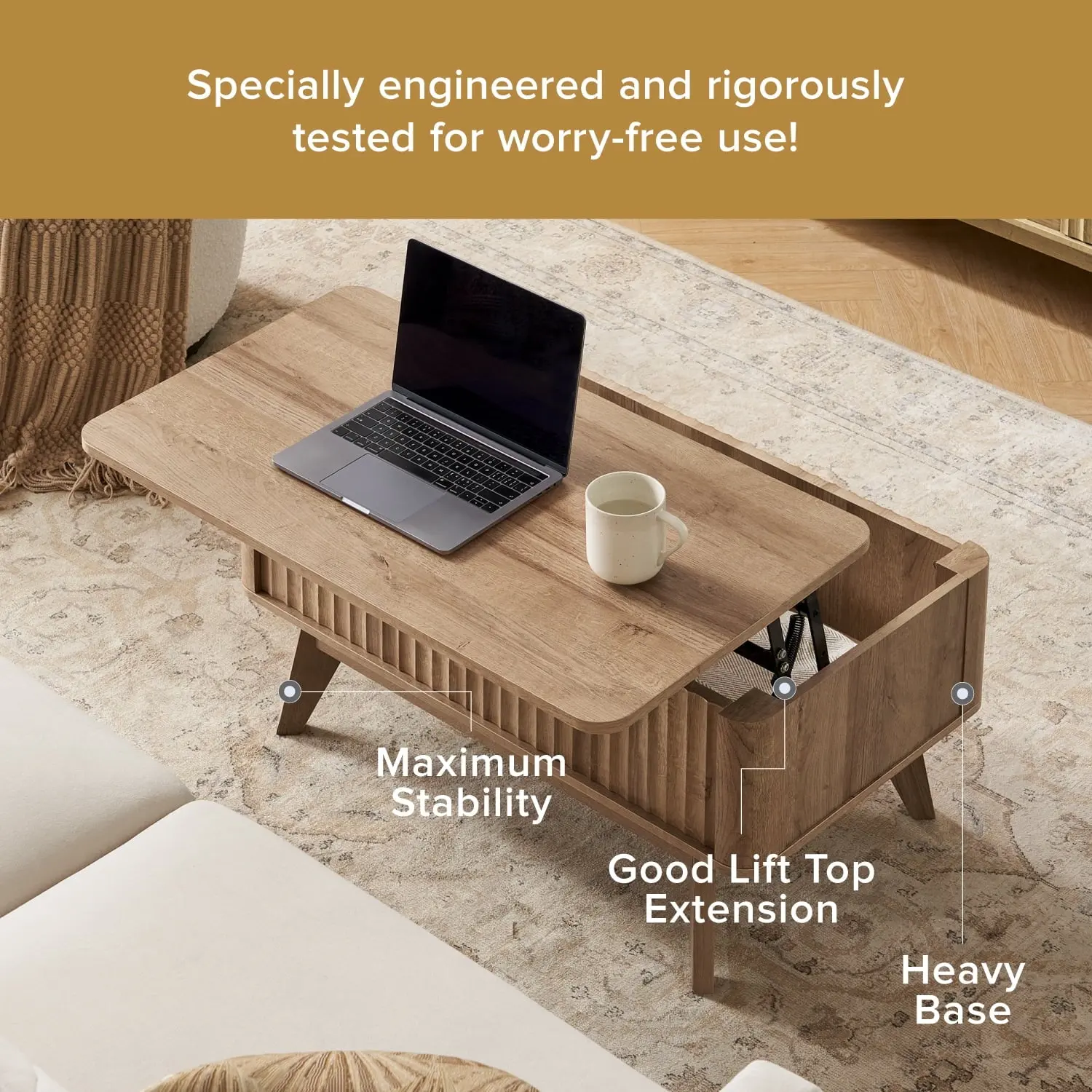 Tegan Mid Century Lift Top Coffee Table - Image 3