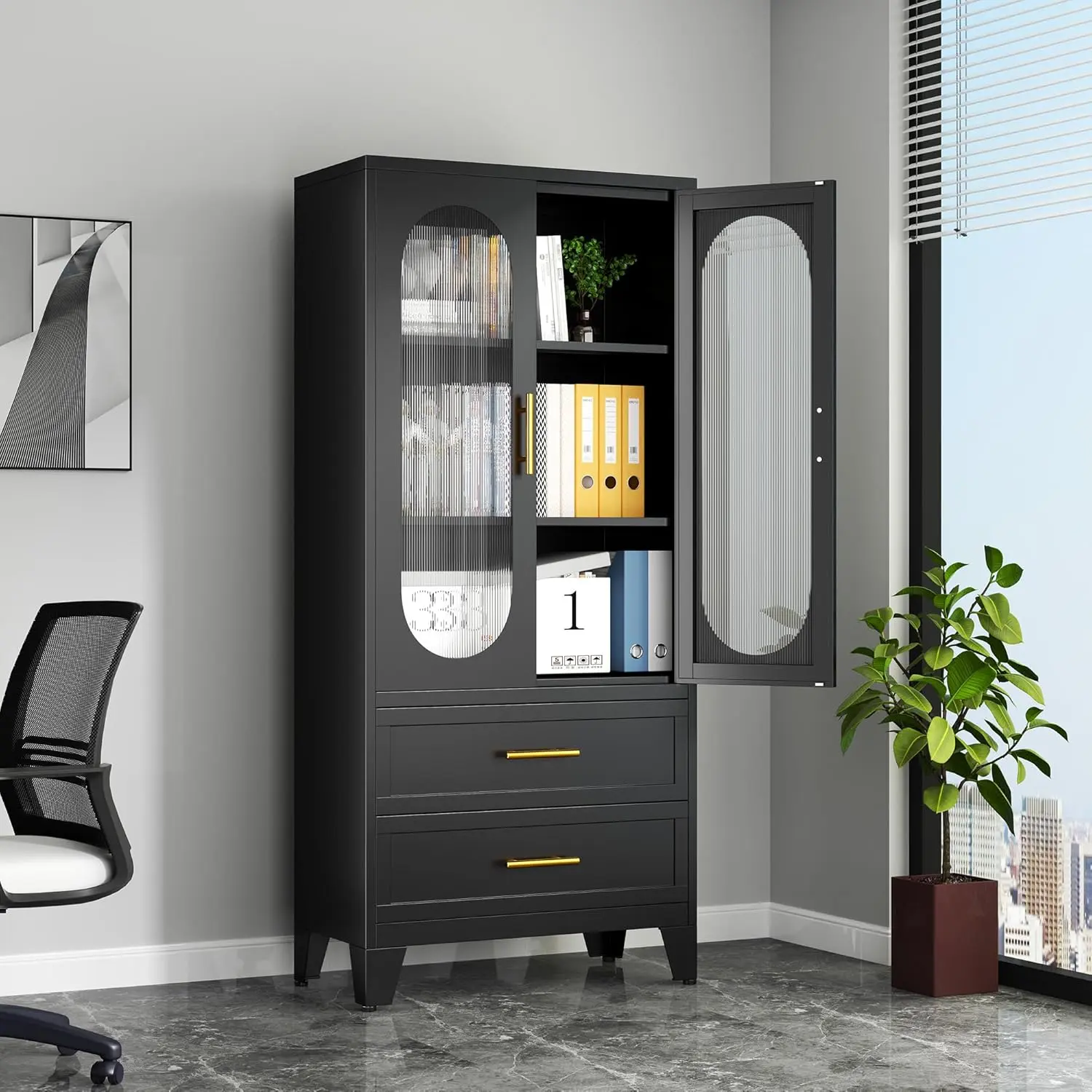 Tess Black Cabinet With Glass - Image 3