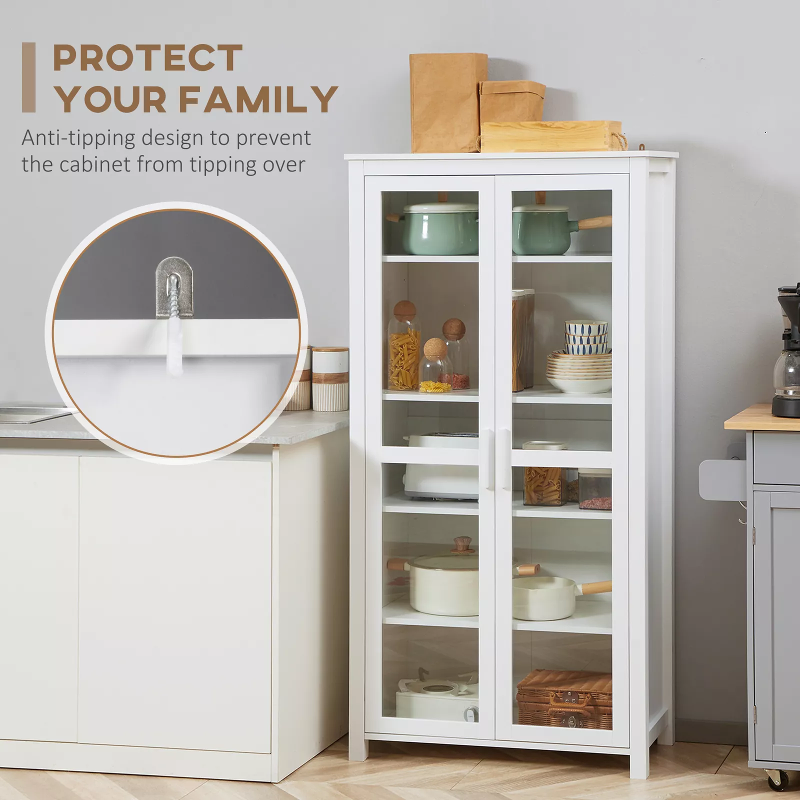 Tristan Glass Kitchen Pantry Cabinet - Image 5