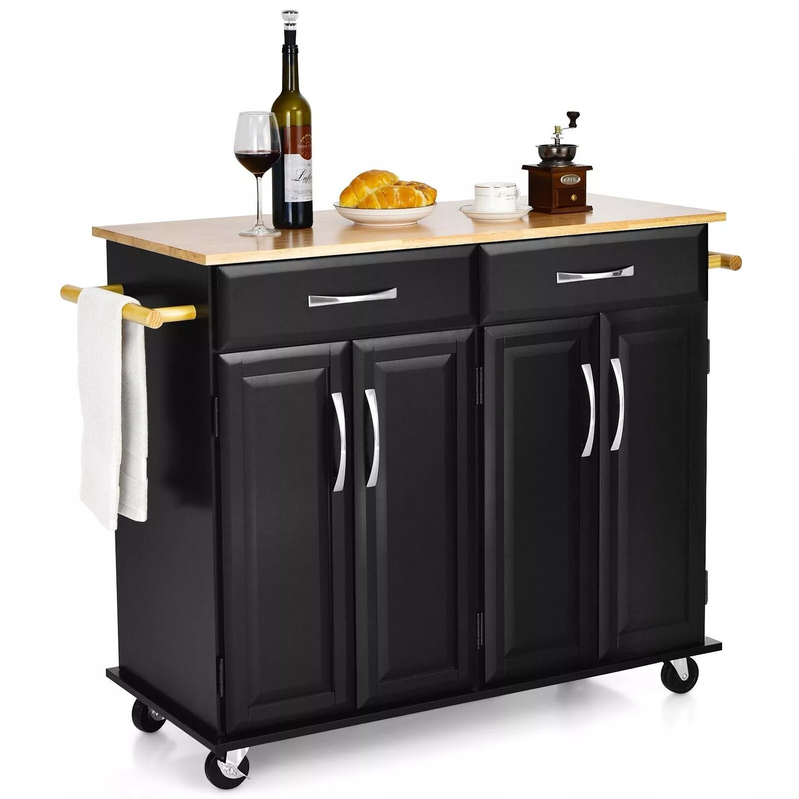 Turner Kitchen Island With Wheels & Seating - Image 2