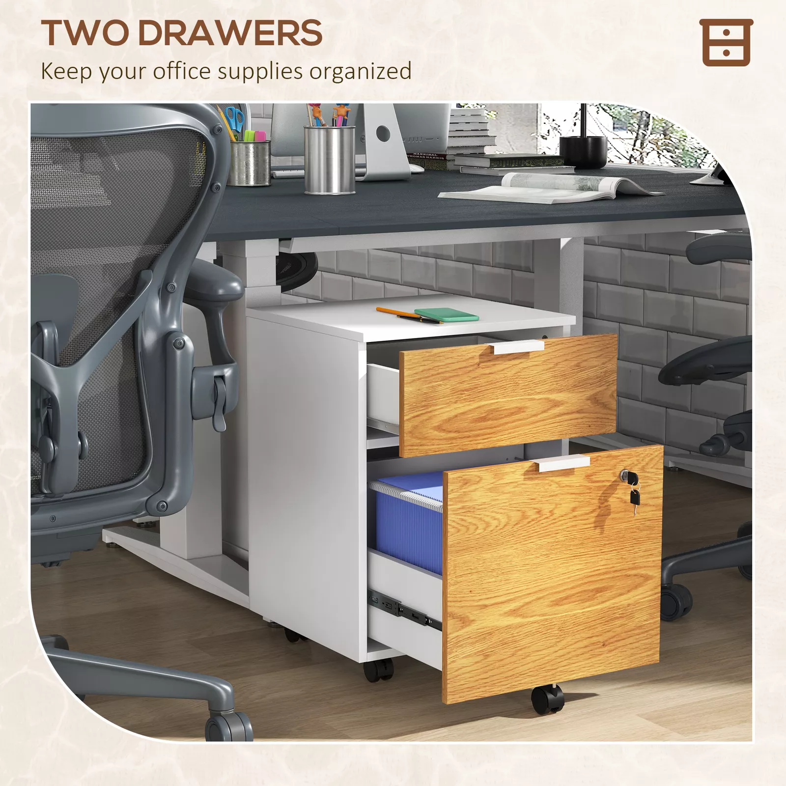Under Table 2 Drawers File Cabinet - Image 3