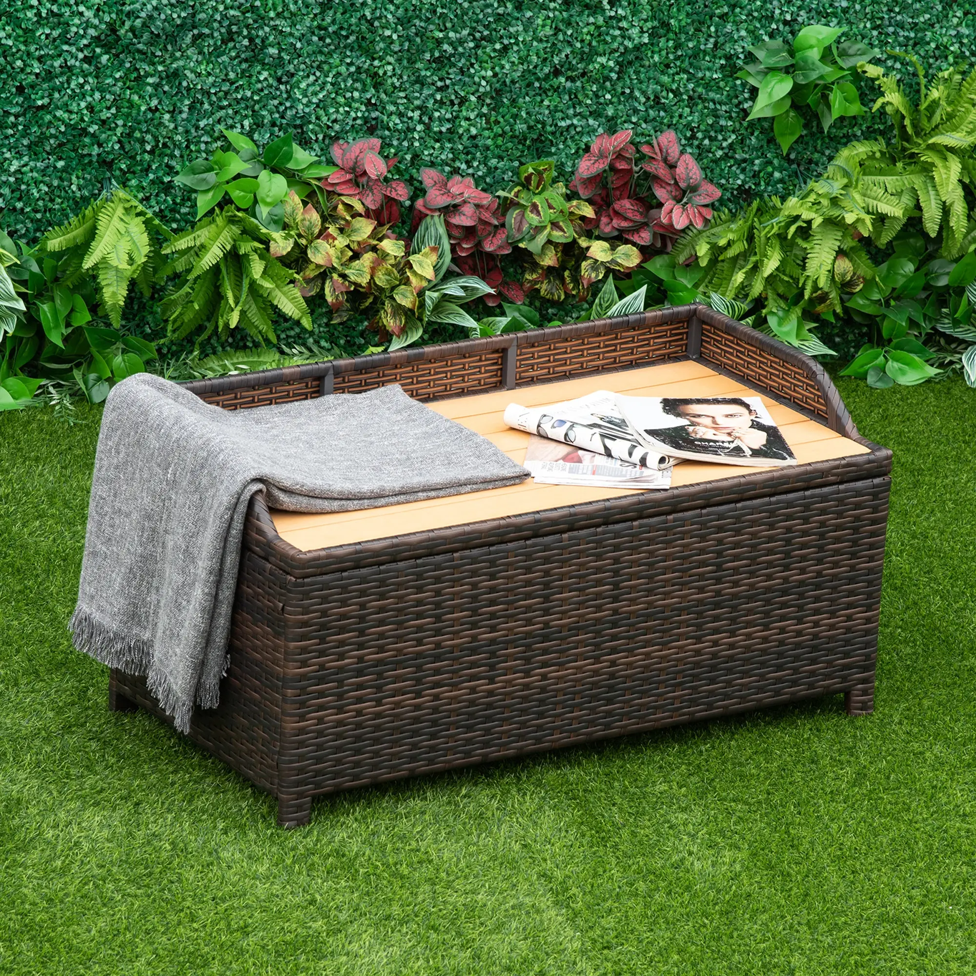 Vang Rattan Outdoor Garden Storage Bench
