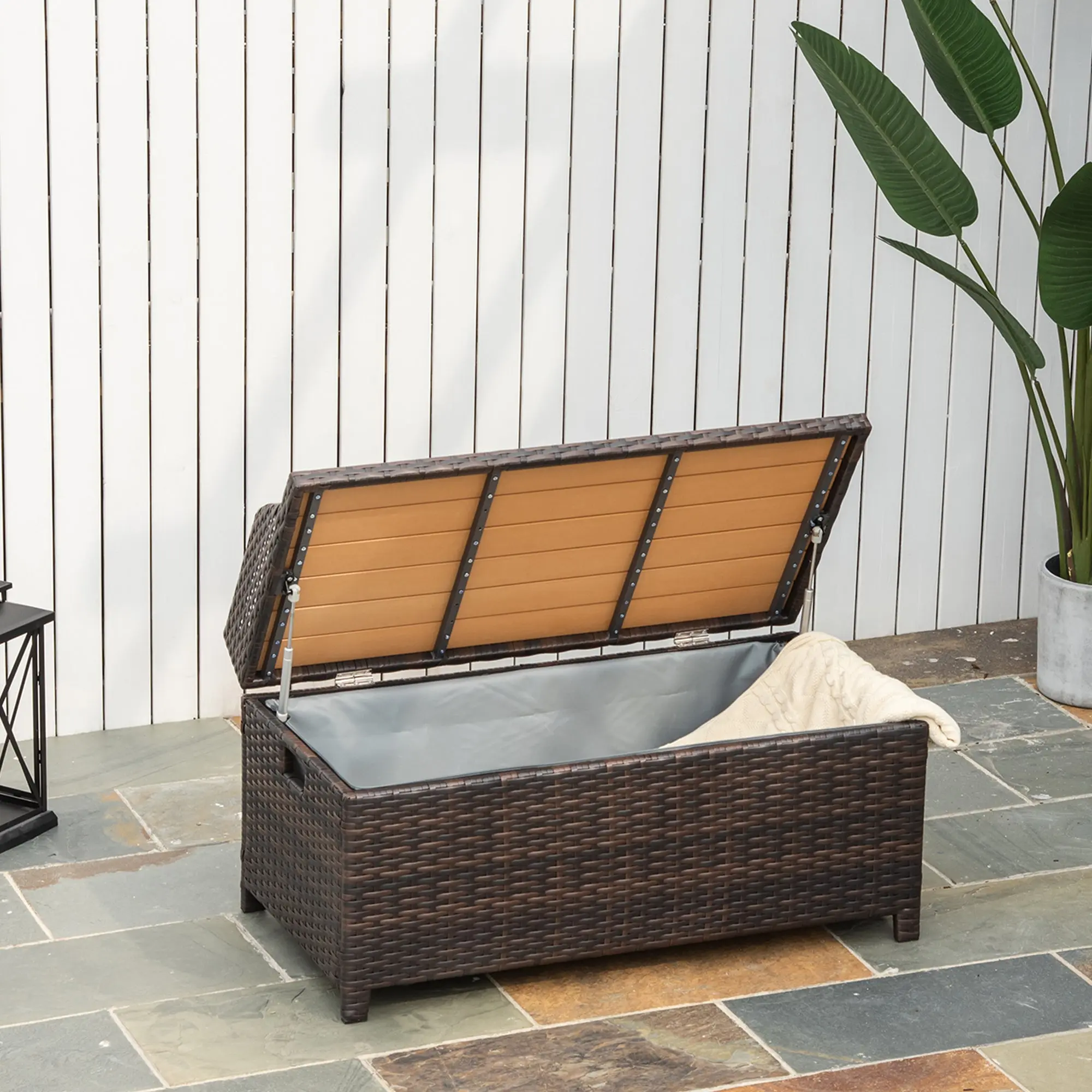 Vang Rattan Outdoor Garden Storage Bench - Image 2