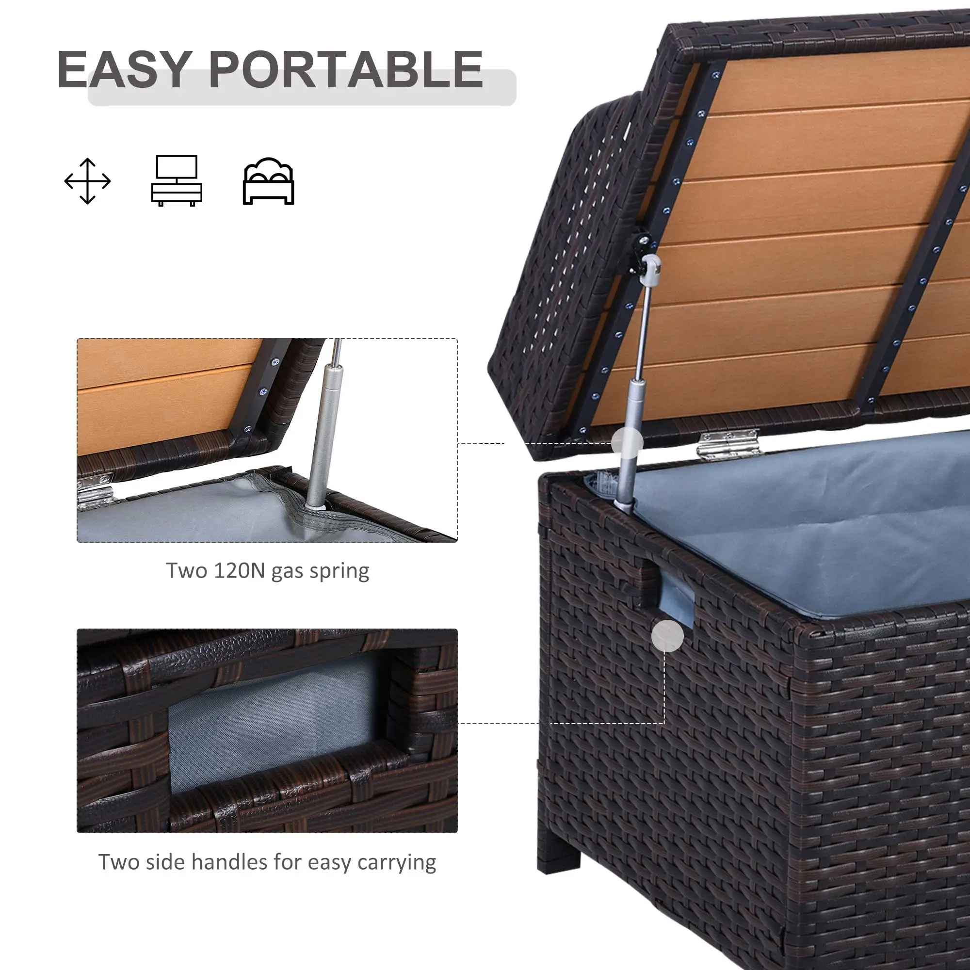 Vang Rattan Outdoor Garden Storage Bench - Image 6