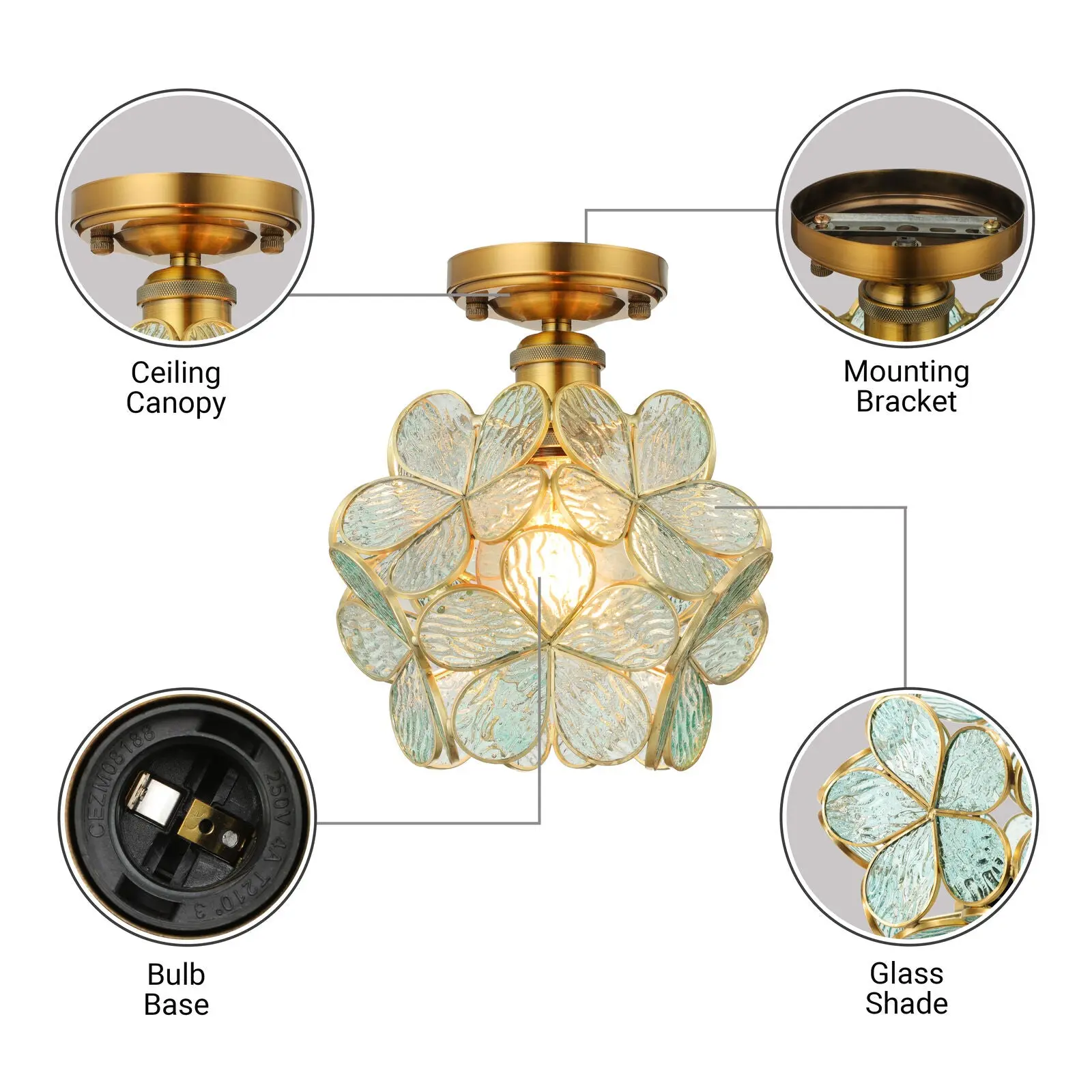 Vintage Flower Semi Mount Ceiling Light - Image 4