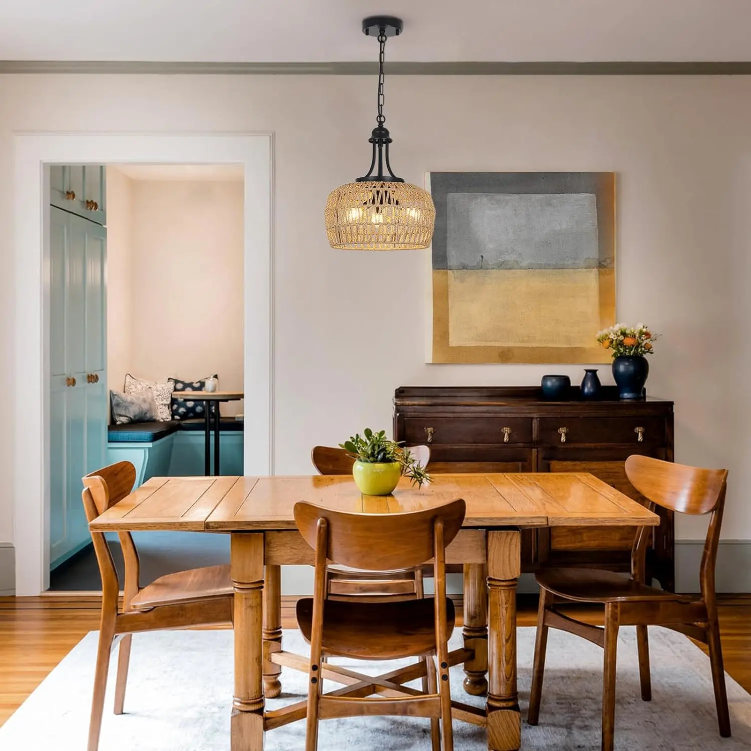 Wicker Farmhouse Dining Room Chandelier