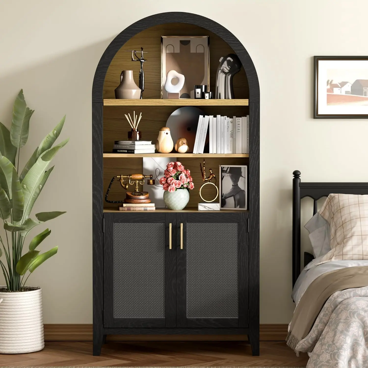 Wide Rattan Arched Storage Display Cabinet - Image 2