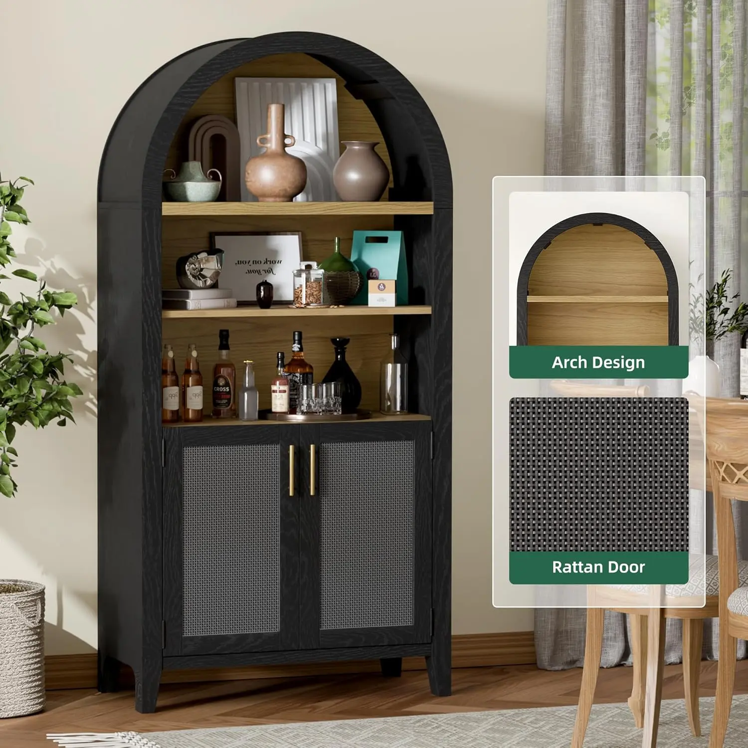Wide Rattan Arched Storage Display Cabinet - Image 5