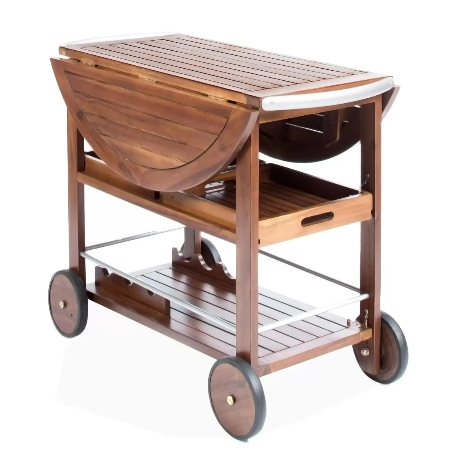 Wood Rolling Beverage Bar Cart - Image 2