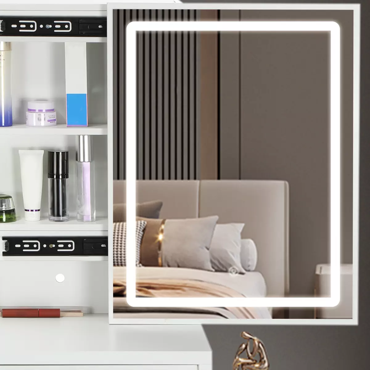 Yasmin Mirrored Vanity Dressing Table With Drawer - Image 2