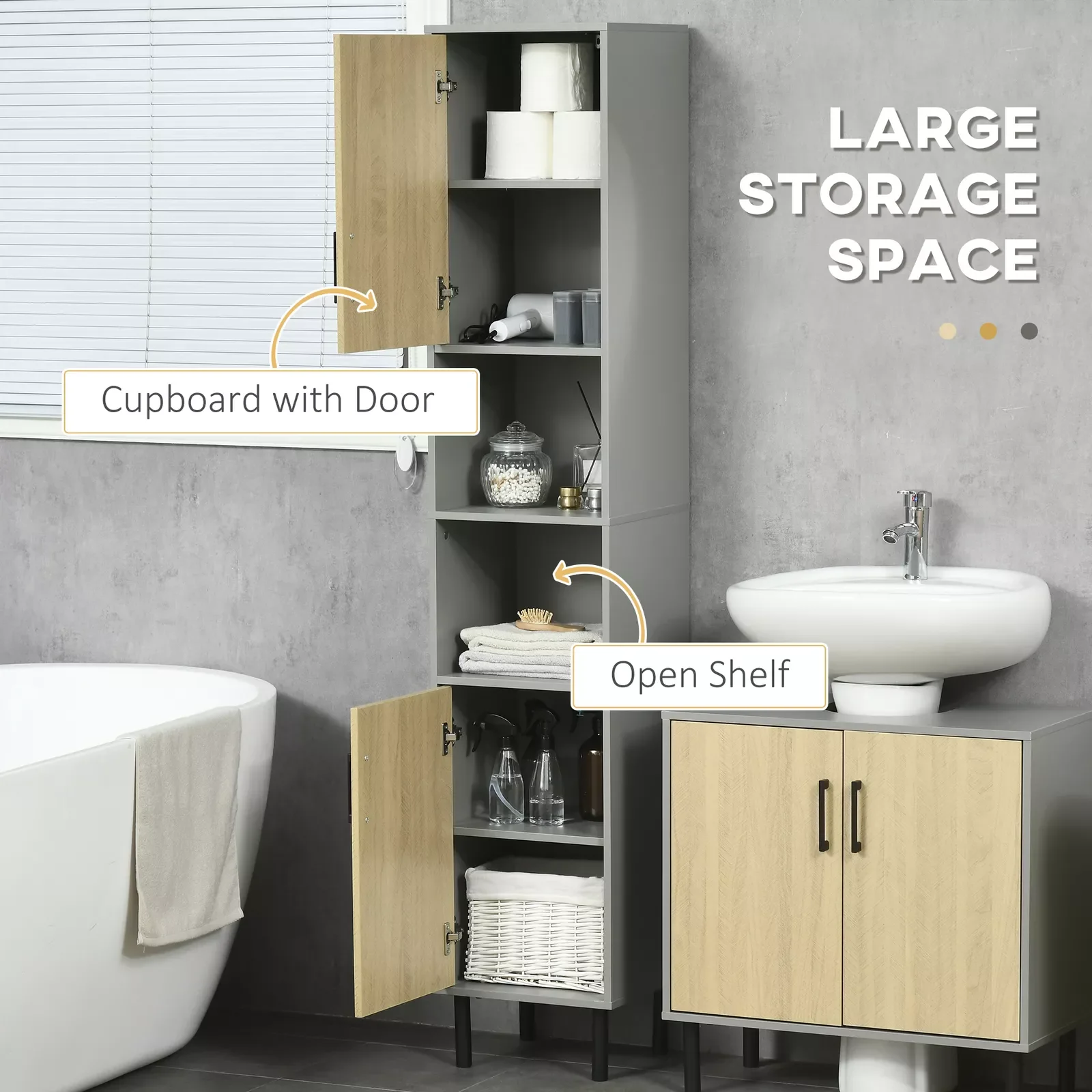 Yates Tall Freestanding Bathroom Cabinet - Image 3