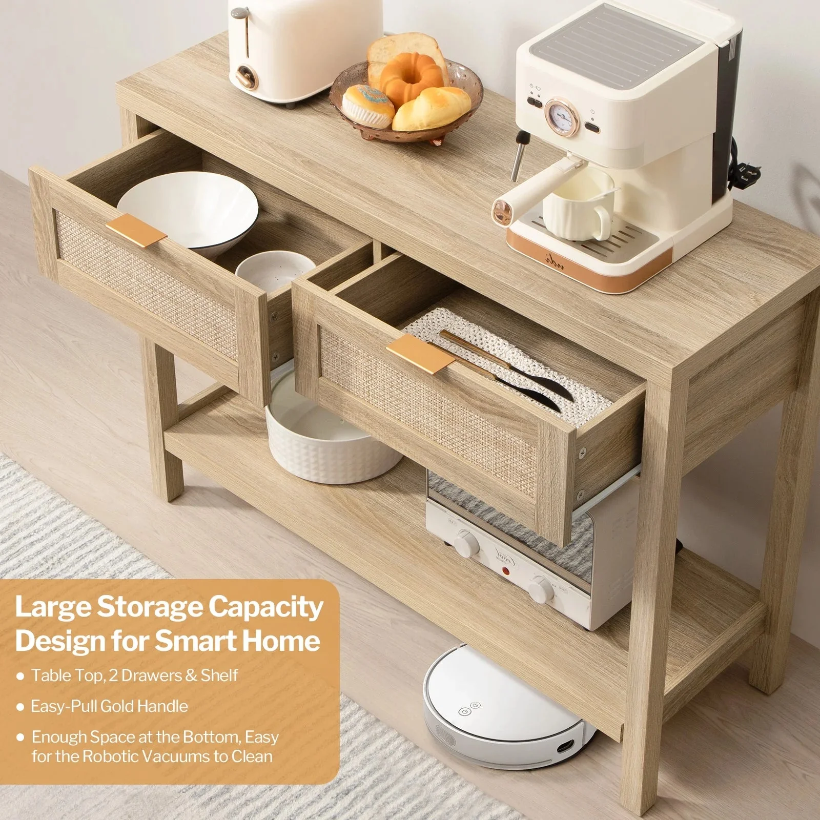 Zaki Rattan Narrow Entryway Table With Storage - Image 3