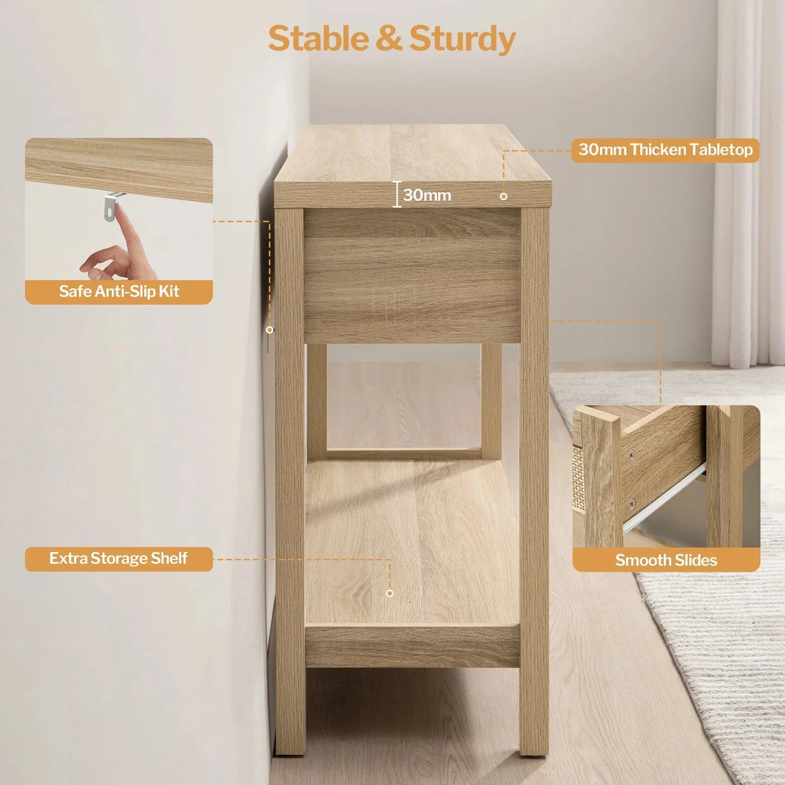 Zaki Rattan Narrow Entryway Table With Storage - Image 5